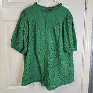 Elegant Green Eyelet Blouse